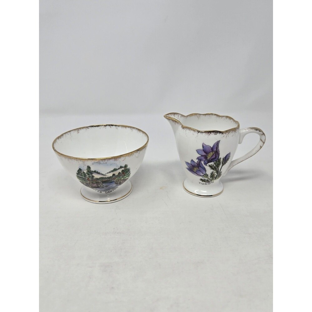 VINTAGE GLADSTONE CREAMER SUGAR BOWL BONE CHINA YUKON CANADA COLLECTIBLE FLOWER